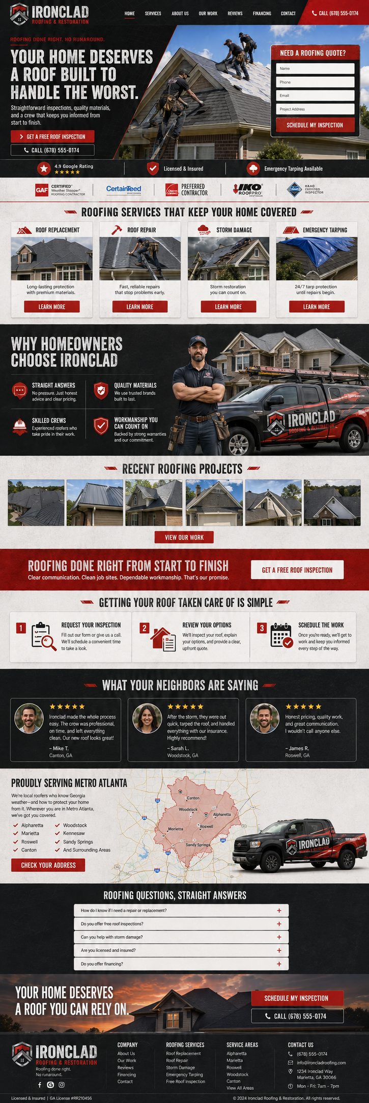 Ironclad Roofing and Restoration website built by GoToProSites